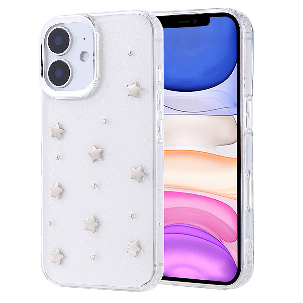 iPhone 11 Kılıf Airbag Tasarımlı Simli Şeffaf Zore Kutup Kapak - Yıldız