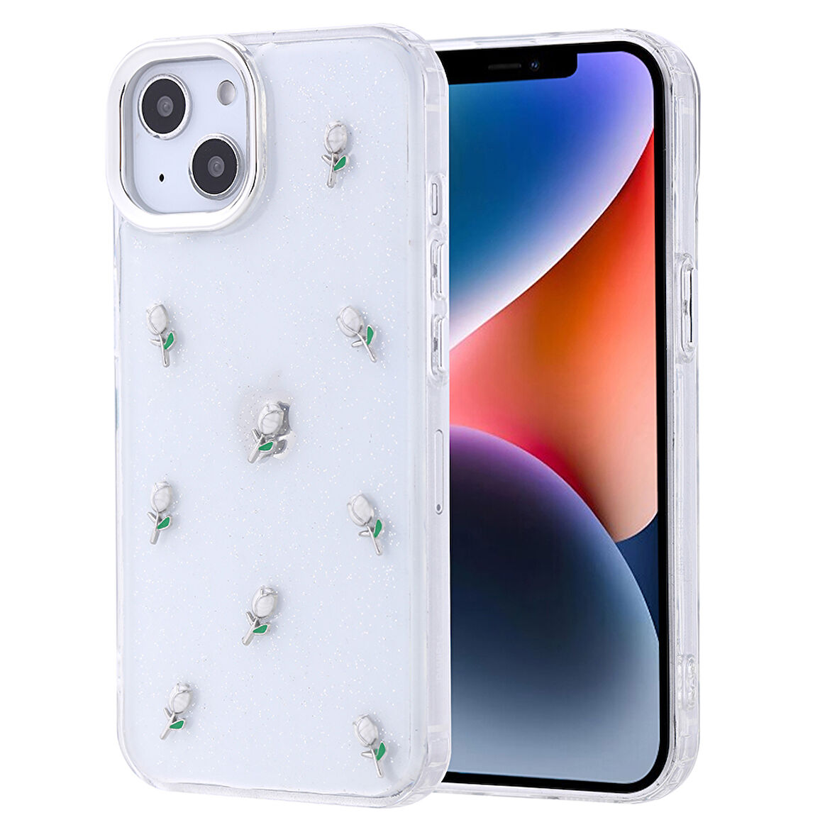 iPhone 14 Kılıf Airbag Tasarımlı Simli Şeffaf Zore Kutup Kapak - Lale