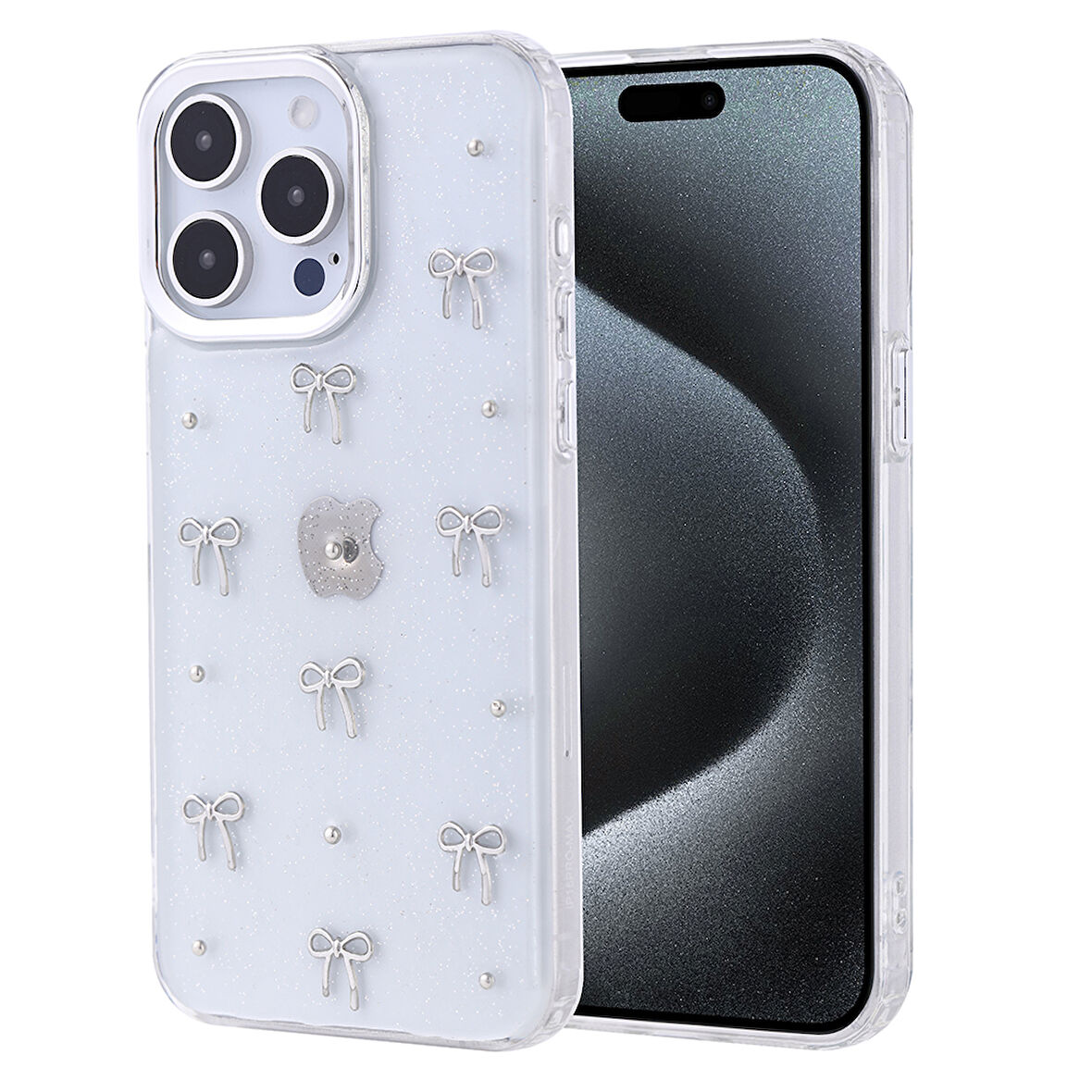 iPhone 15 Pro Max Kılıf Airbag Tasarımlı Simli Şeffaf Zore Kutup Kapak - Fiyonk