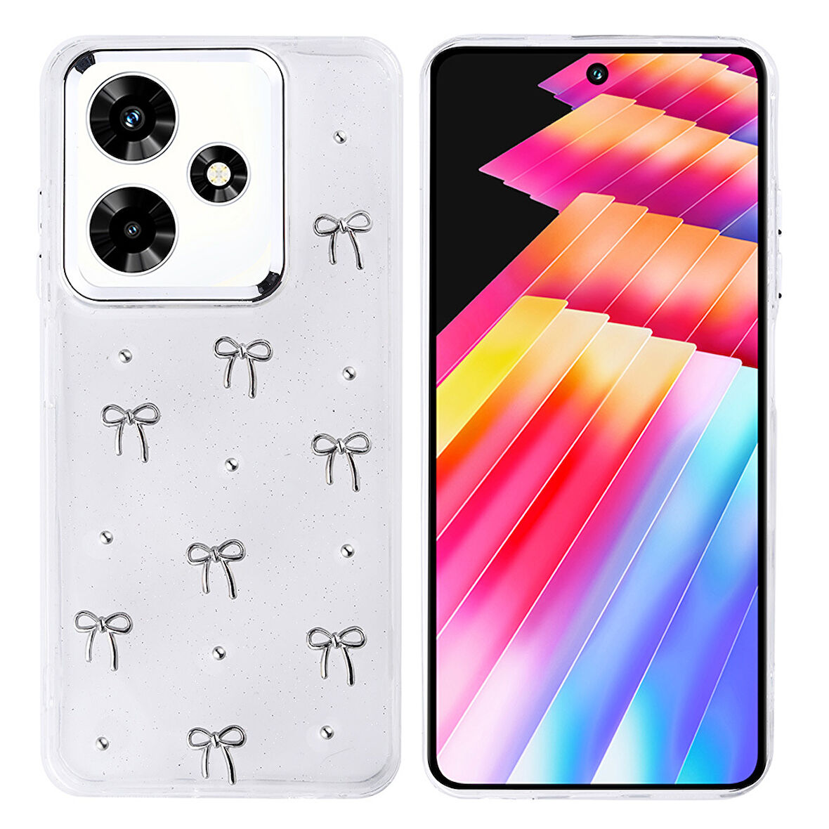 İnfinix Hot 30 Kılıf Airbag Tasarımlı Simli Şeffaf Zore Kutup Kapak - Fiyonk