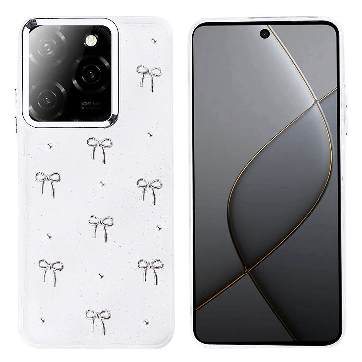 Tecno Spark 20 Pro 5G Kılıf Airbag Tasarımlı Simli Şeffaf Zore Kutup Kapak - Fiyonk