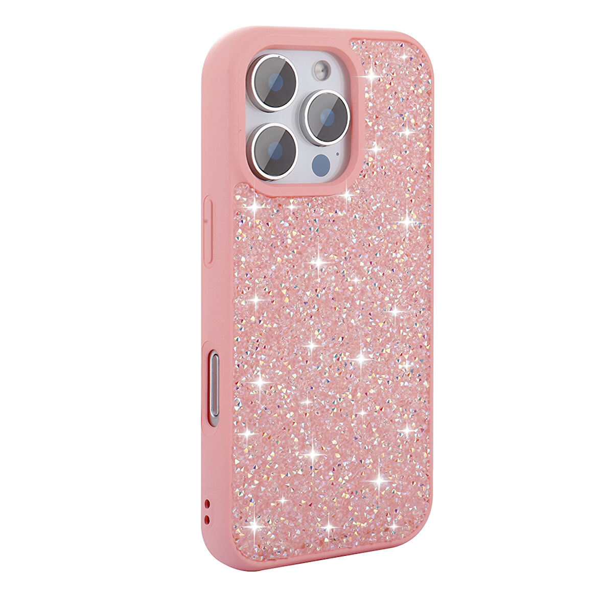 iPhone 16 Pro Kılıf Parlak Taşlı Tasarım Zore Pırlanta Kapak - Pembe
