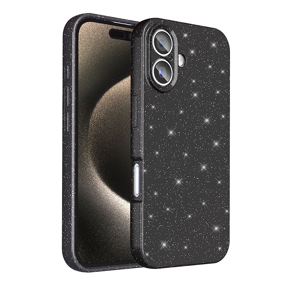 iPhone 16 Kılıf Kamera Korumalı Simli Lüks UCY Koton Kapak - Siyah