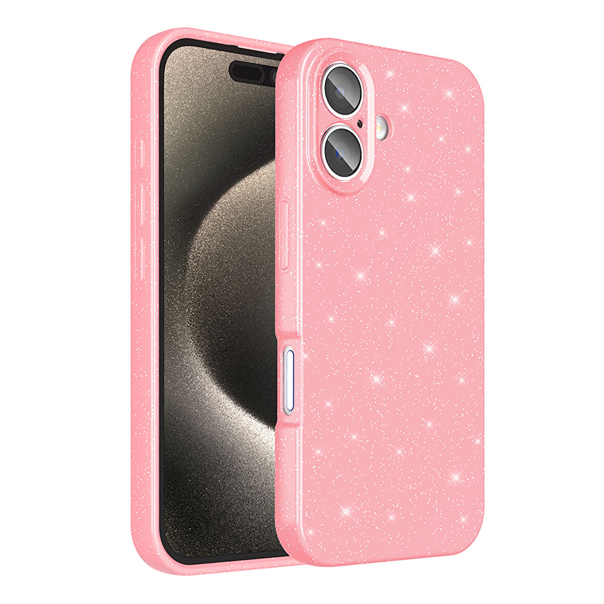 iPhone 16 Kılıf Kamera Korumalı Simli Lüks F10T Koton Kapak - Açık Pembe