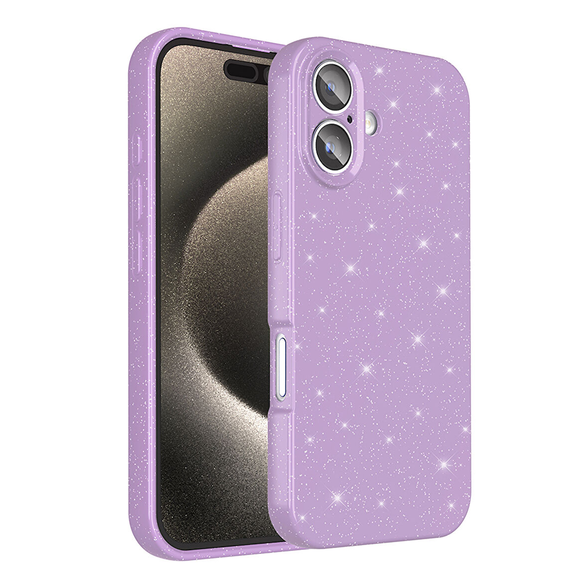 iPhone 16 Plus Kılıf Kamera Korumalı Simli Lüks TCG Koton Kapak - Lila