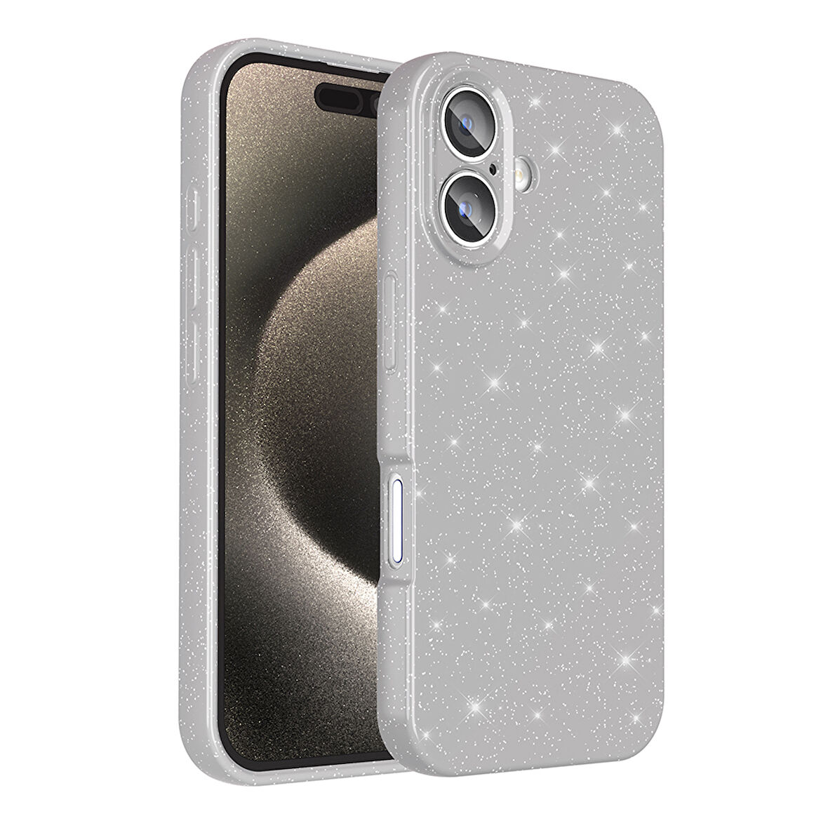 iPhone 16 Plus Kılıf Kamera Korumalı Simli Lüks TCG Koton Kapak - Gümüş