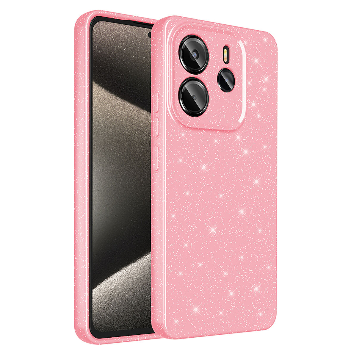 Redmi Note 14 Kılıf Kamera Korumalı Simli Lüks F10T Koton Kapak - Açık Pembe