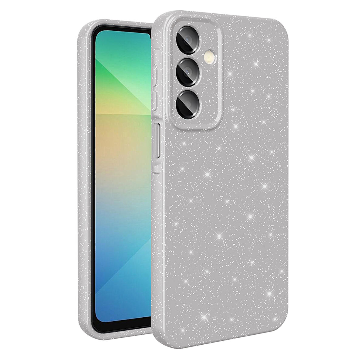 Galaxy A16 Kılıf Kamera Korumalı Simli Lüks UCY Koton Kapak - Gümüş