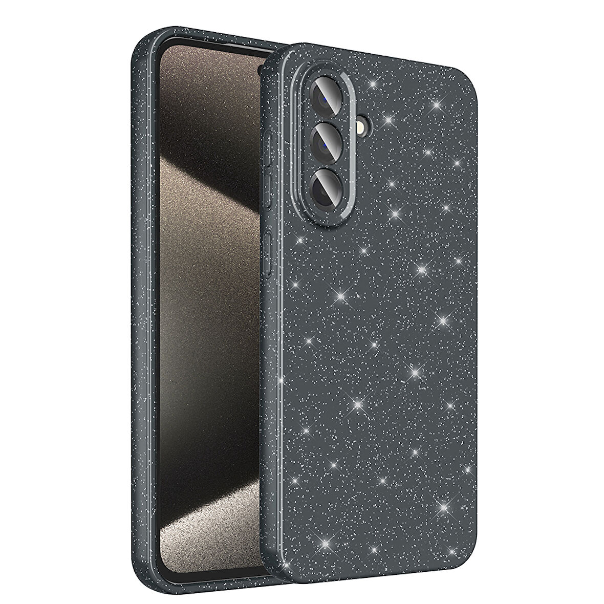 Galaxy A36 Kılıf Kamera Korumalı Simli Lüks FRMS Koton Kapak - Siyah