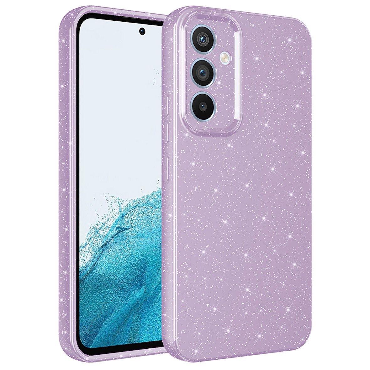 Galaxy S24 FE Kılıf Kamera Korumalı Simli Lüks TCG Koton Kapak - Lila