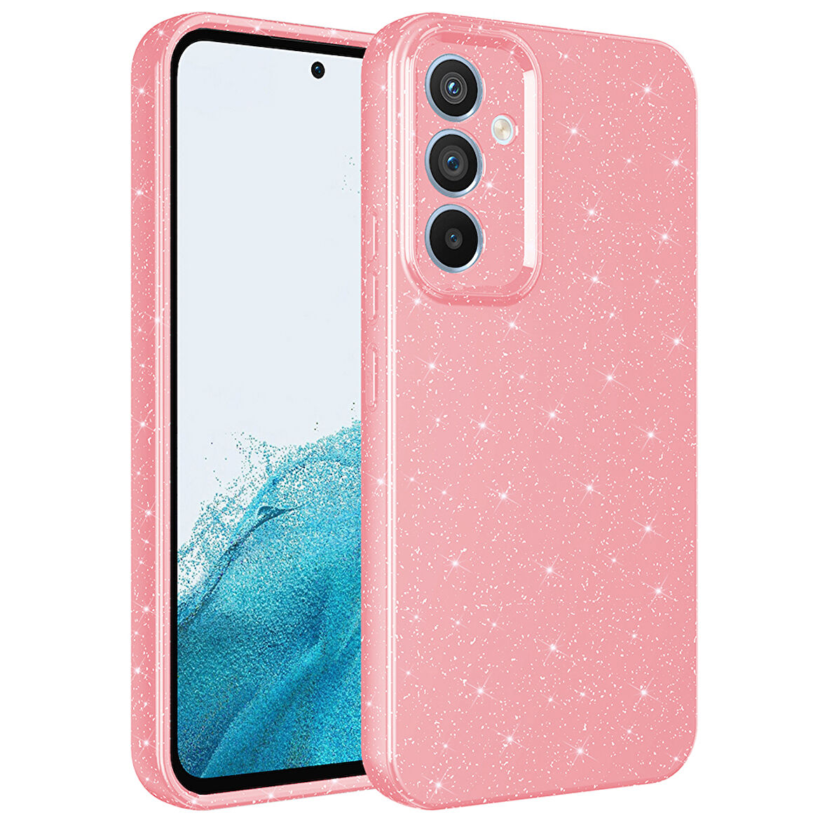 Galaxy S24 FE Kılıf Kamera Korumalı Simli Lüks F10T Koton Kapak - Açık Pembe