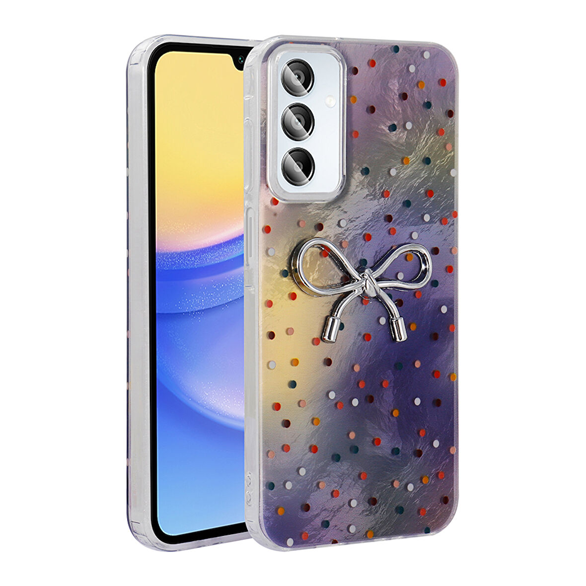 Galaxy A15 Kılıf Kamera Korumalı Figürlü Zore Ponti Silikon Kapak - Lila