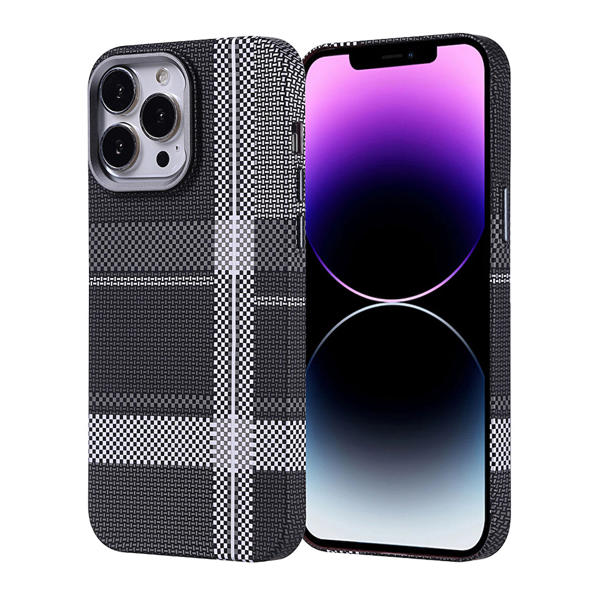 iPhone 14 Pro Max Kılıf Magsafe Şarj Özellikli Karbon Fiber Görünümlü Zore Nekst Kapak - Gri-Siyah