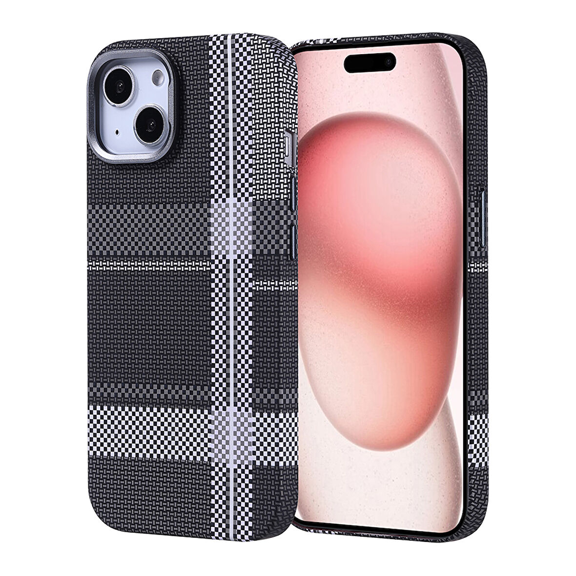 iPhone 15 Kılıf Magsafe Şarj Özellikli Karbon Fiber Görünümlü Zore Nekst Kapak - Gri-Siyah