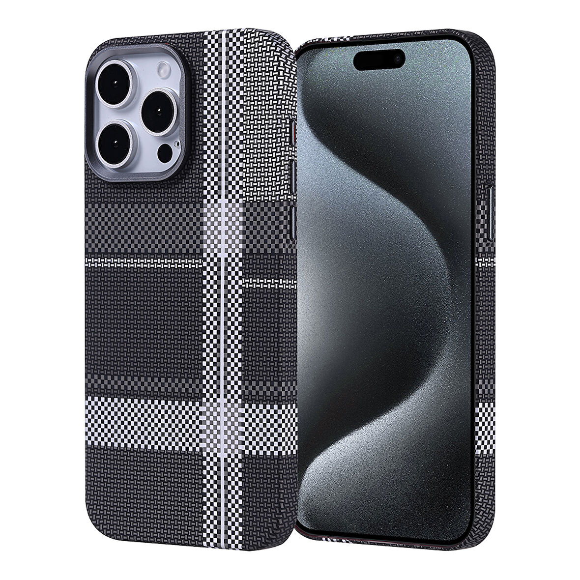 iPhone 15 Pro Max Kılıf Magsafe Şarj Özellikli Karbon Fiber Görünümlü Zore Nekst Kapak - Gri-Siyah