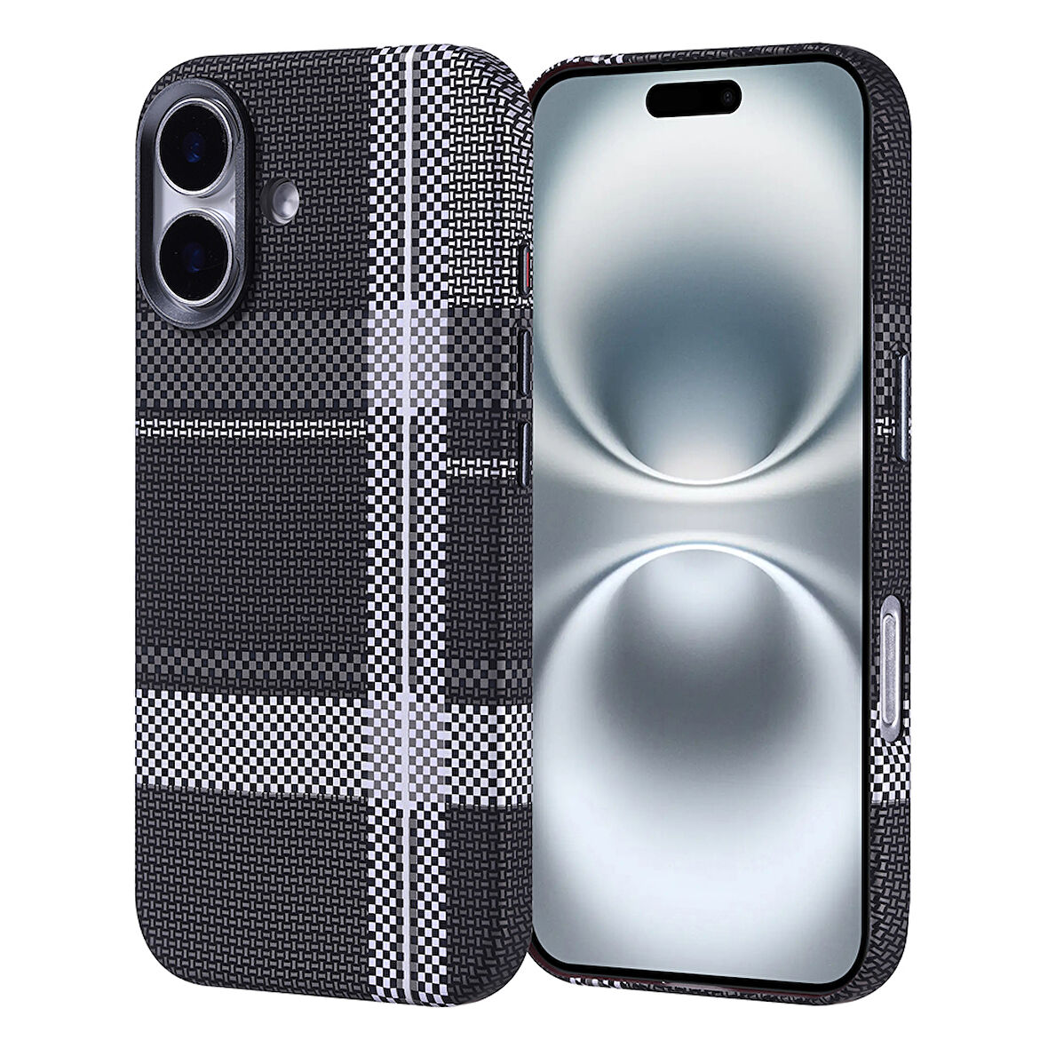 iPhone 16 Kılıf Magsafe Şarj Özellikli Karbon Fiber Görünümlü Zore Nekst Kapak - Gri-Siyah