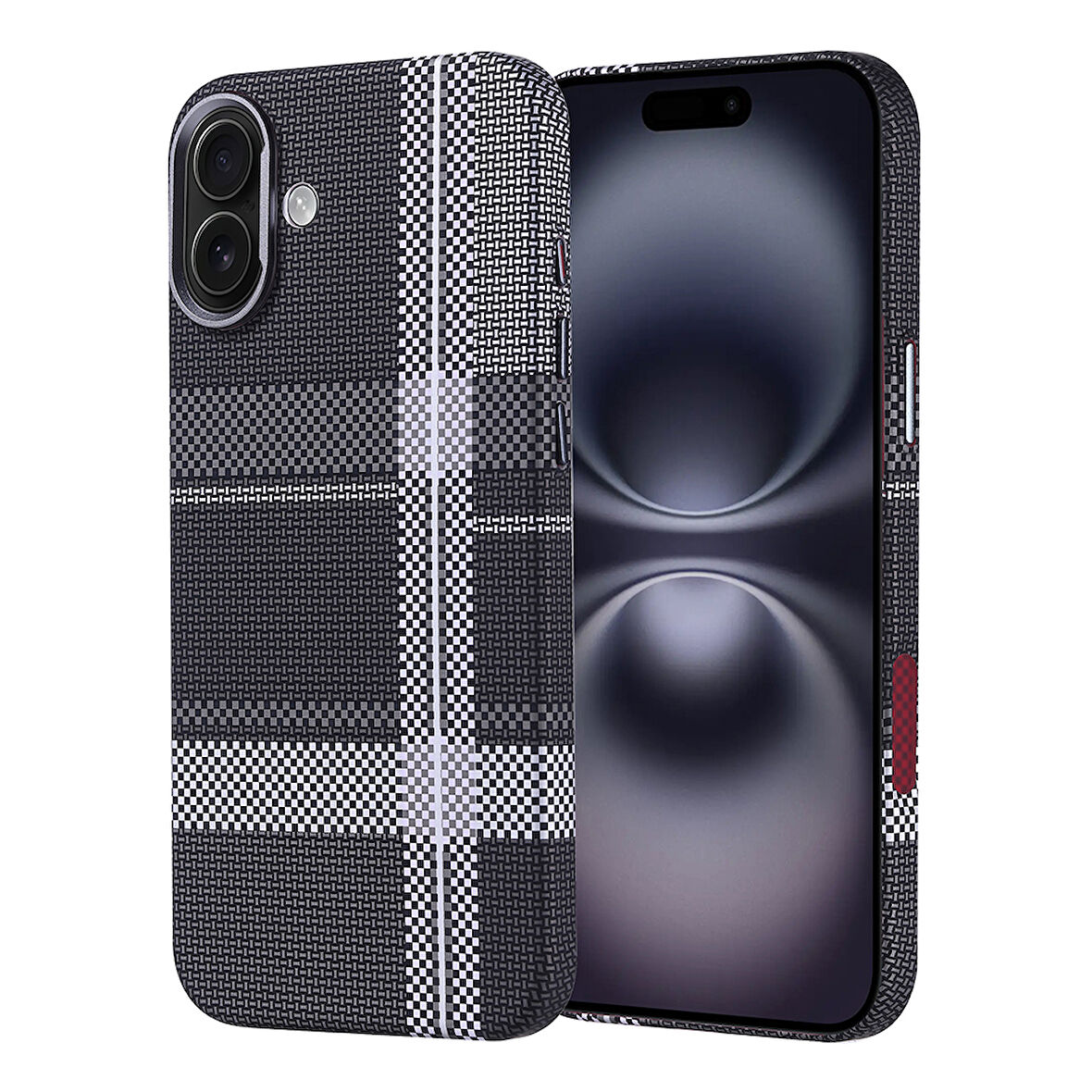 iPhone 16 Plus Kılıf Magsafe Şarj Özellikli Karbon Fiber Görünümlü Zore Nekst Kapak - Gri-Siyah