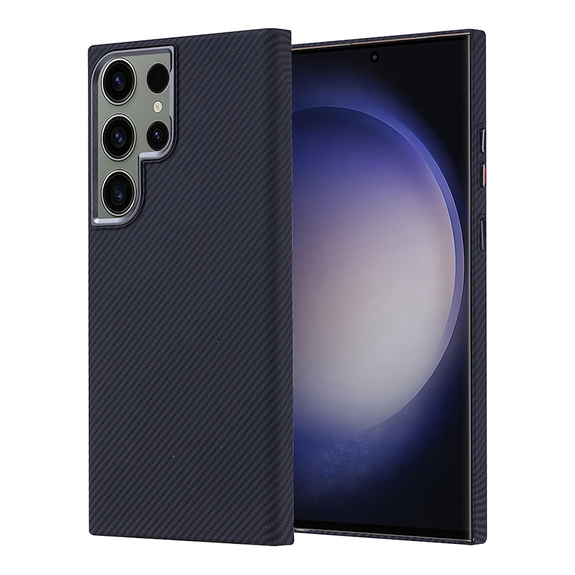 Galaxy S23 Ultra Kılıf Magsafe Şarj Özellikli Karbon Fiber Görünümlü Zore Nekst Kapak - Siyah