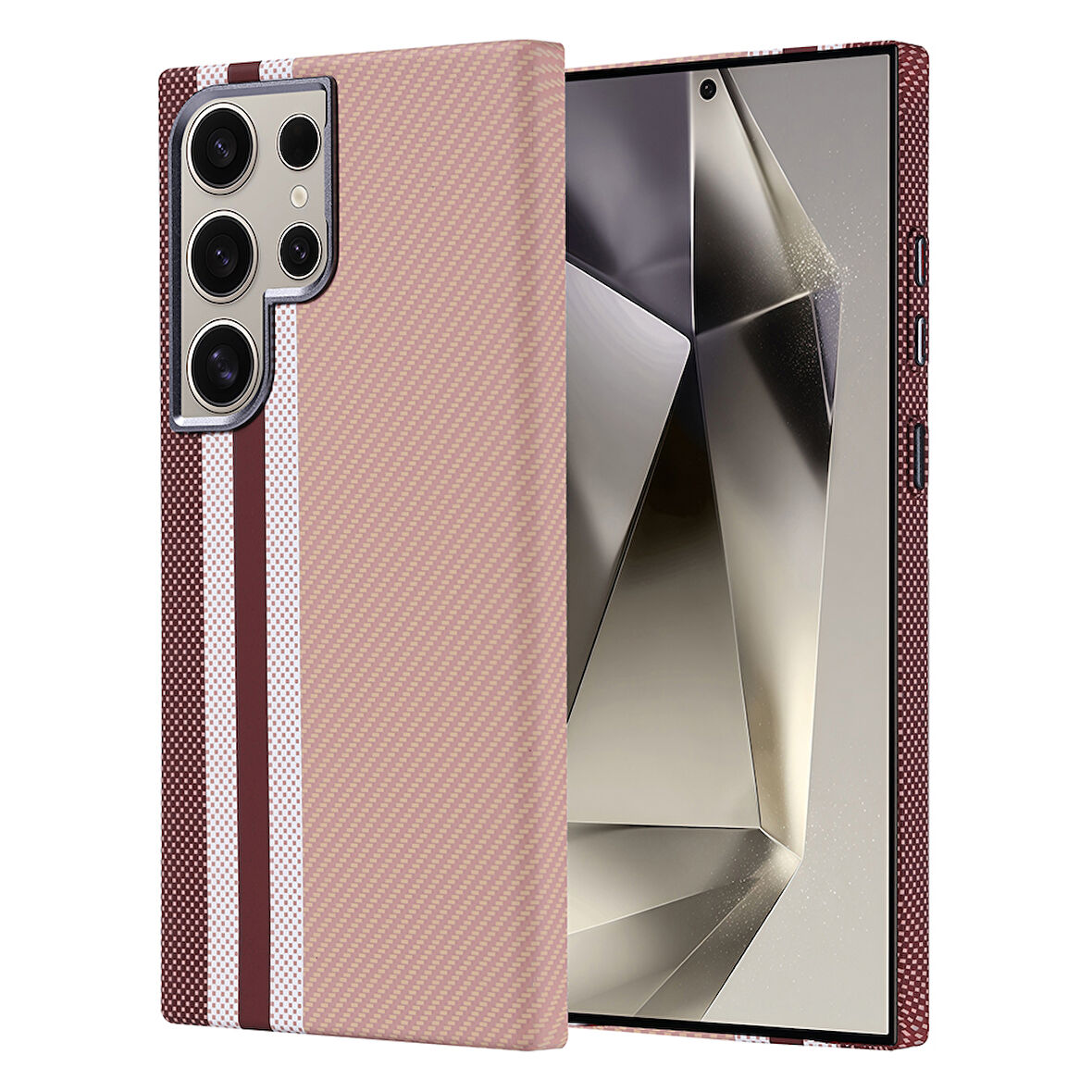 Galaxy S24 Ultra Kılıf Magsafe Şarj Özellikli Karbon Fiber Görünümlü Zore Nekst Kapak - Gold