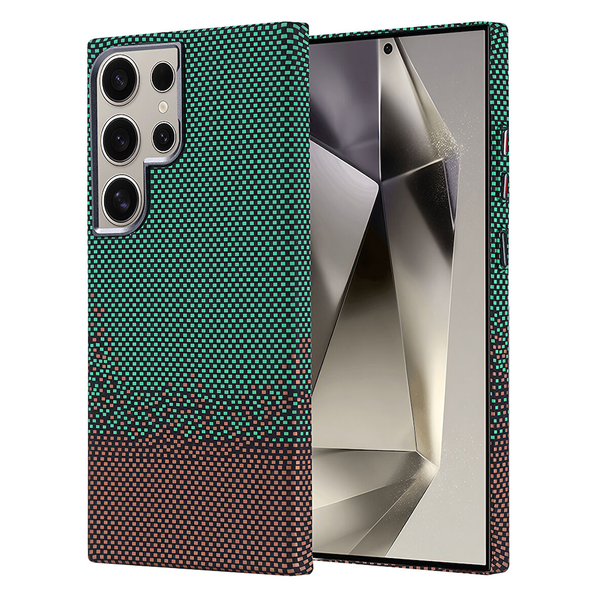 Galaxy S24 Ultra Kılıf Magsafe Şarj Özellikli Karbon Fiber Görünümlü Zore Nekst Kapak - Yeşil