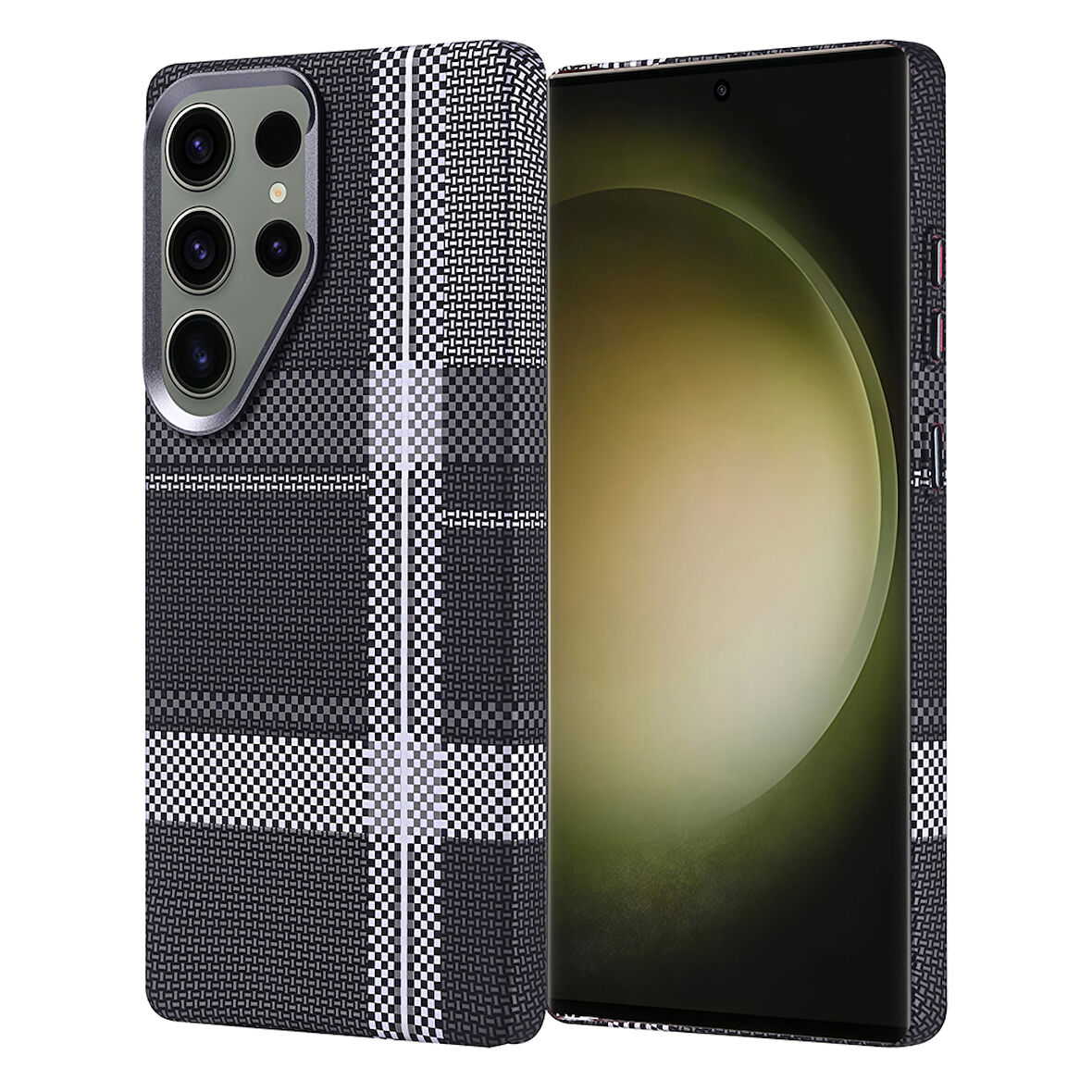 Galaxy S25 Ultra Kılıf Magsafe Şarj Özellikli Karbon Fiber Görünümlü Zore Nekst Kapak - Gri-Siyah