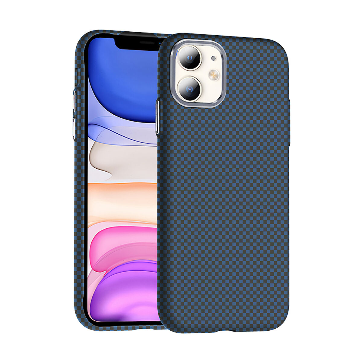 iPhone 11 Kılıf Magsafe Şarj Özellikli Karbon Fiber Görünümlü MBTM Gros Kapak - Lacivert
