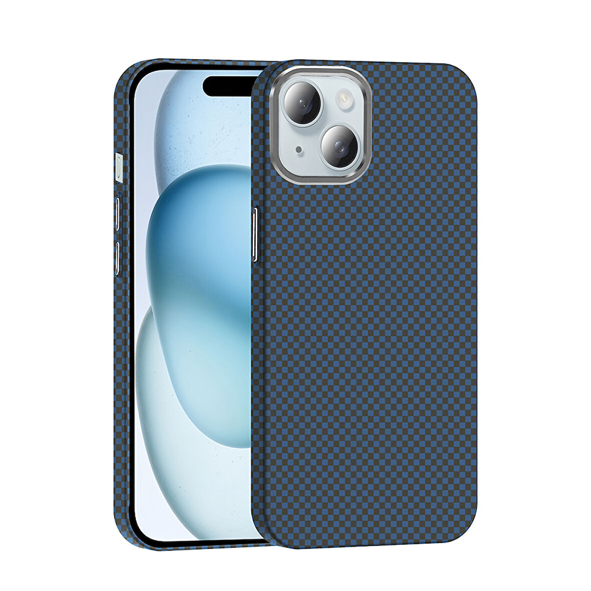 iPhone 15 Kılıf Kablosuz Şarj Özellikli Karbon Fiber Görünümlü Gros Kapak