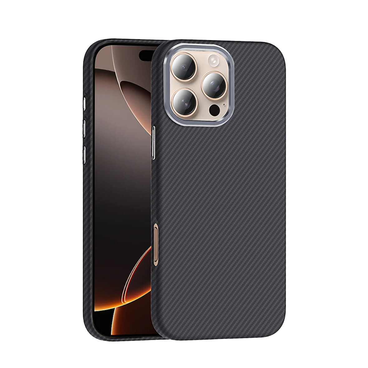 iPhone 16 Pro Max Kılıf Magsafe Şarj Özellikli Karbon Fiber Görünümlü BTO Gros Kapak - Siyah