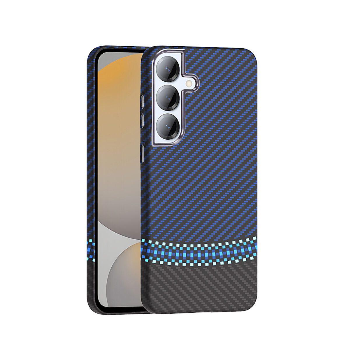 Galaxy S25 Plus Kılıf M-safe Şarj Özellikli Karbon Fiber Görünümlü HLP Gros Kapak - Siyah-Lacivert