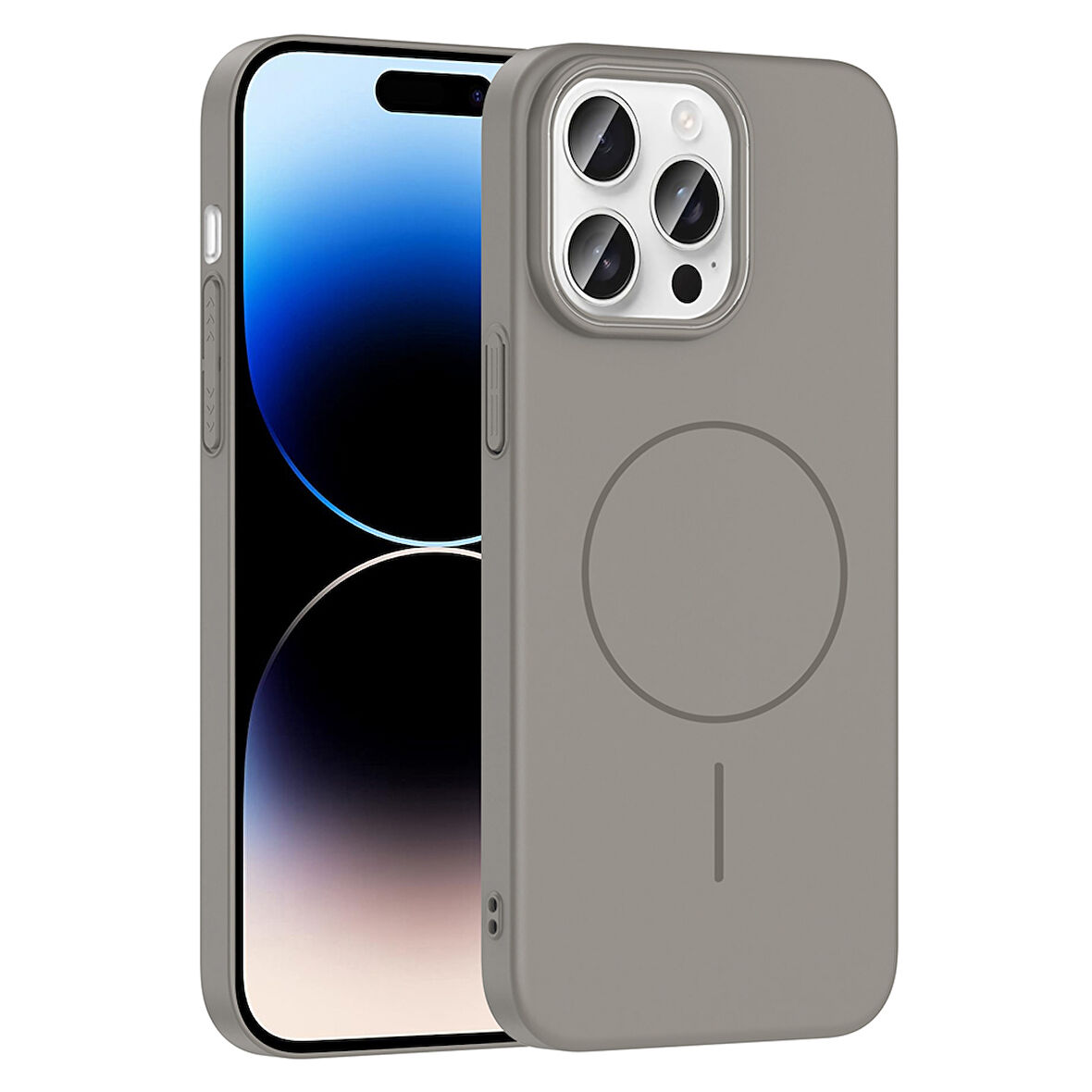 iPhone 14 Pro Max Kılıf Magsafe Şarj Özellikli Zore Ruby Silikon Kapak - Gri