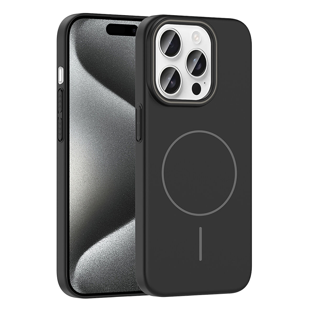 iPhone 15 Pro Kılıf Magsafe Şarj Özellikli Zore Ruby Silikon Kapak - Siyah
