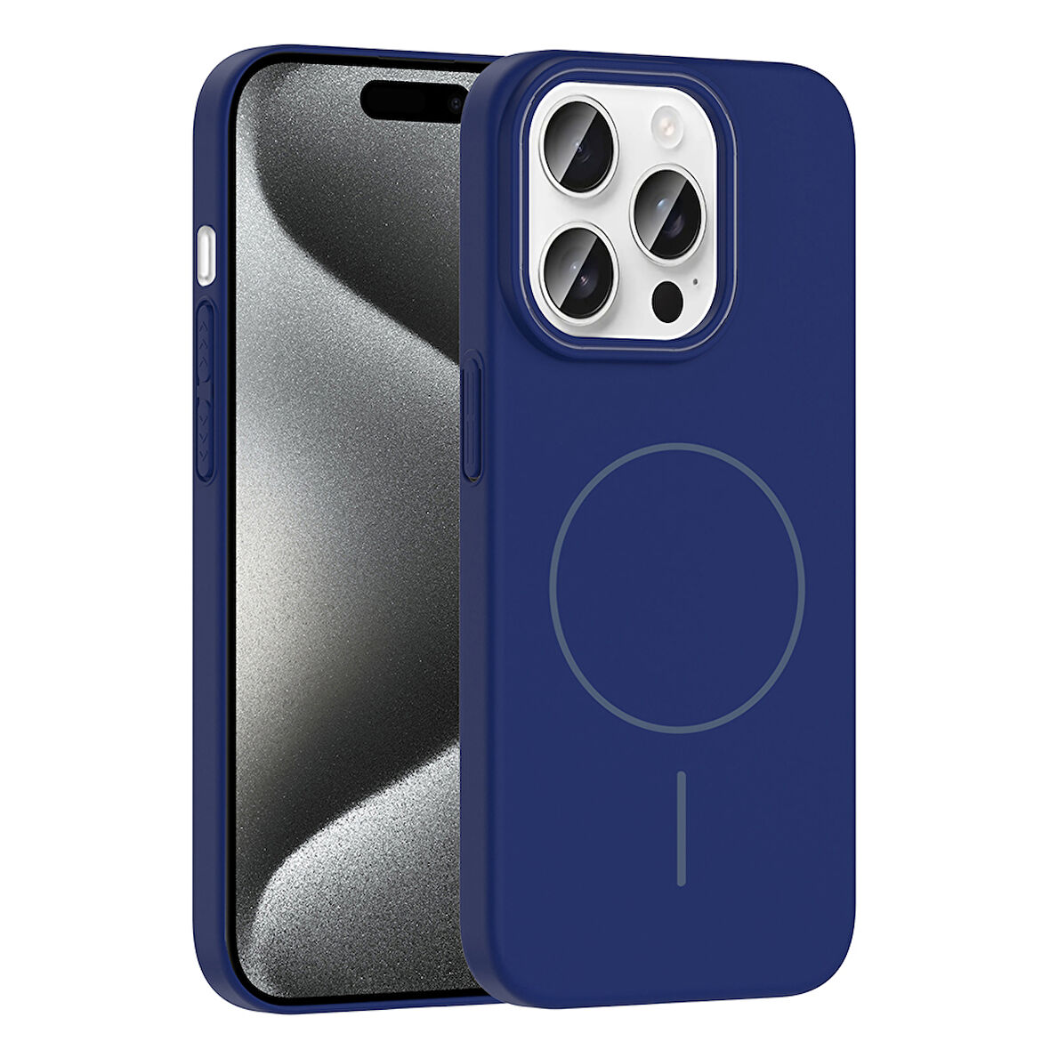 iPhone 15 Pro Kılıf Magsafe Şarj Özellikli Zore Ruby Silikon Kapak - Lacivert