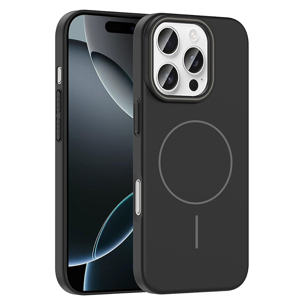 iPhone 16 Pro Max Kılıf Magsafe Şarj Özellikli Zore Ruby Silikon Kapak - Siyah