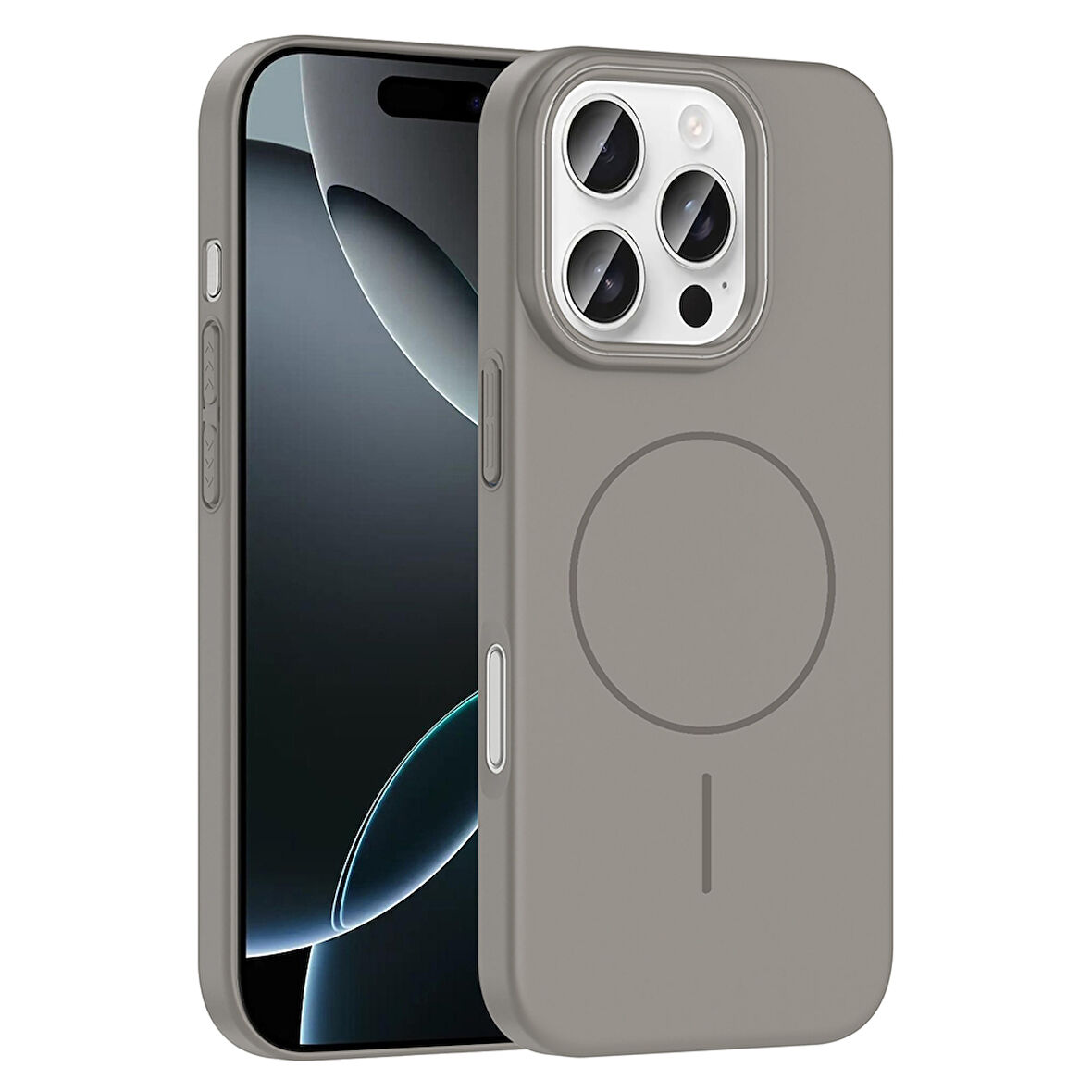 iPhone 16 Pro Max Kılıf Magsafe Şarj Özellikli Zore Ruby Silikon Kapak - Gri