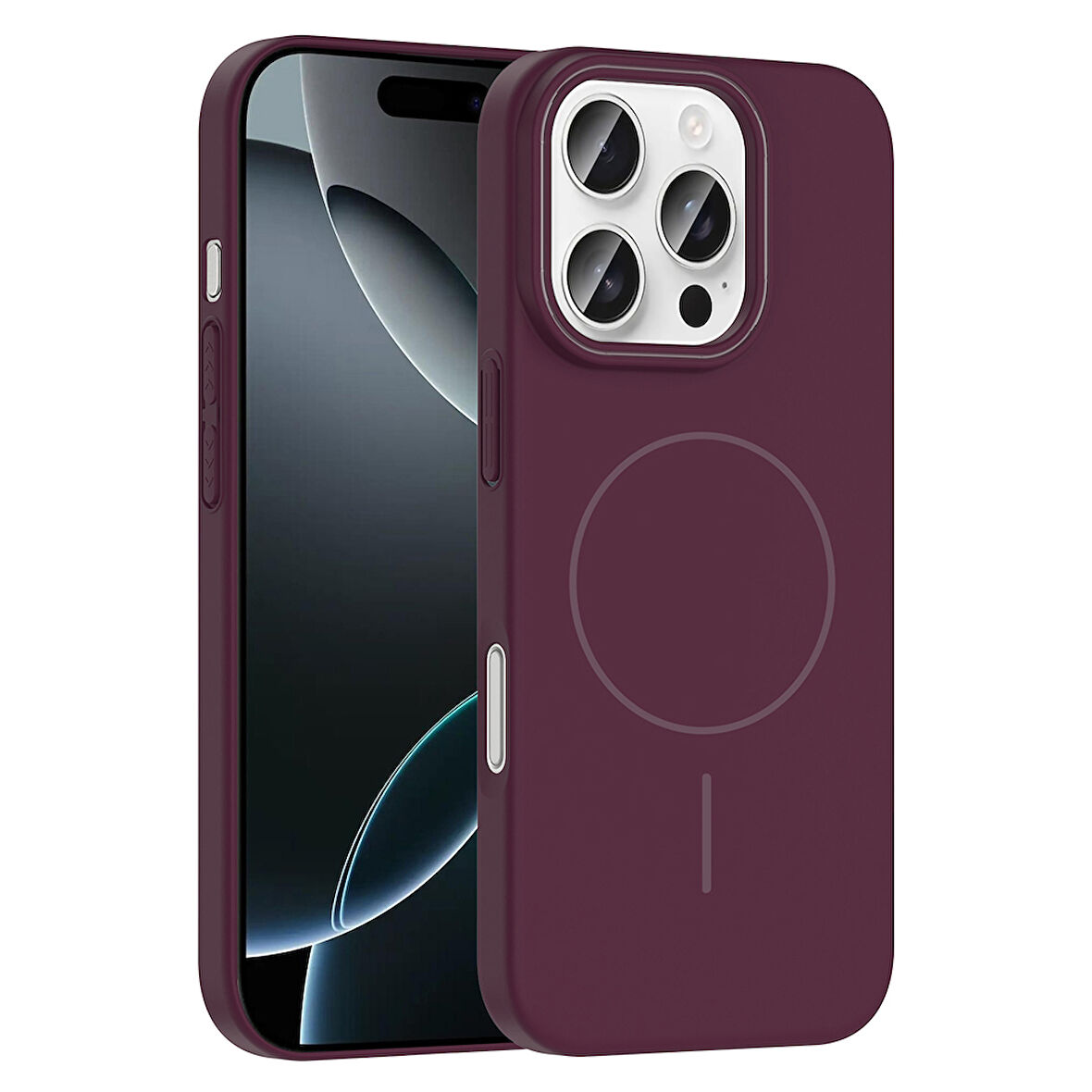iPhone 16 Pro Max Kılıf Kablosuz Şarj Özellikli Ruby Silikon Kapak