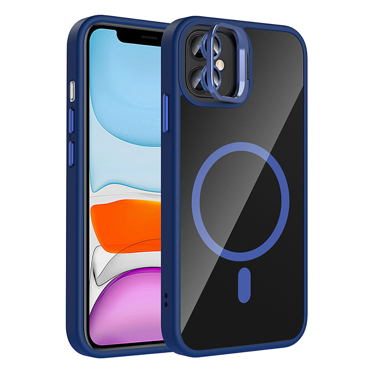 iPhone 11 Kılıf Standlı ve Kamera Lens Hediyeli Kablosuz Şarj Özellikli Etro Kapak