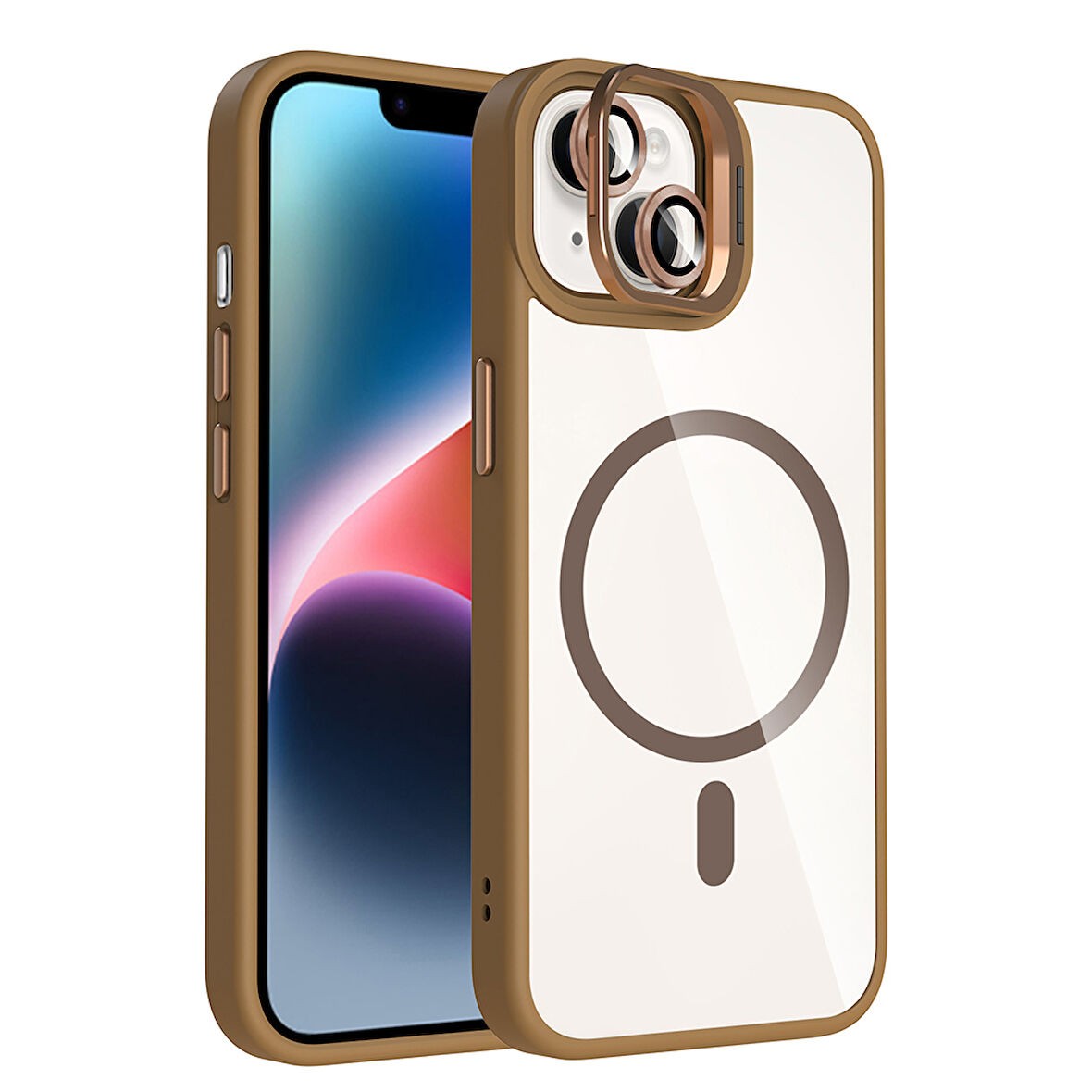 iPhone 14 Kılıf Standlı ve Kamera Lens Hediyeli M-Safe Şarj Özellikli SYS Etro Kapak - Desert Titan