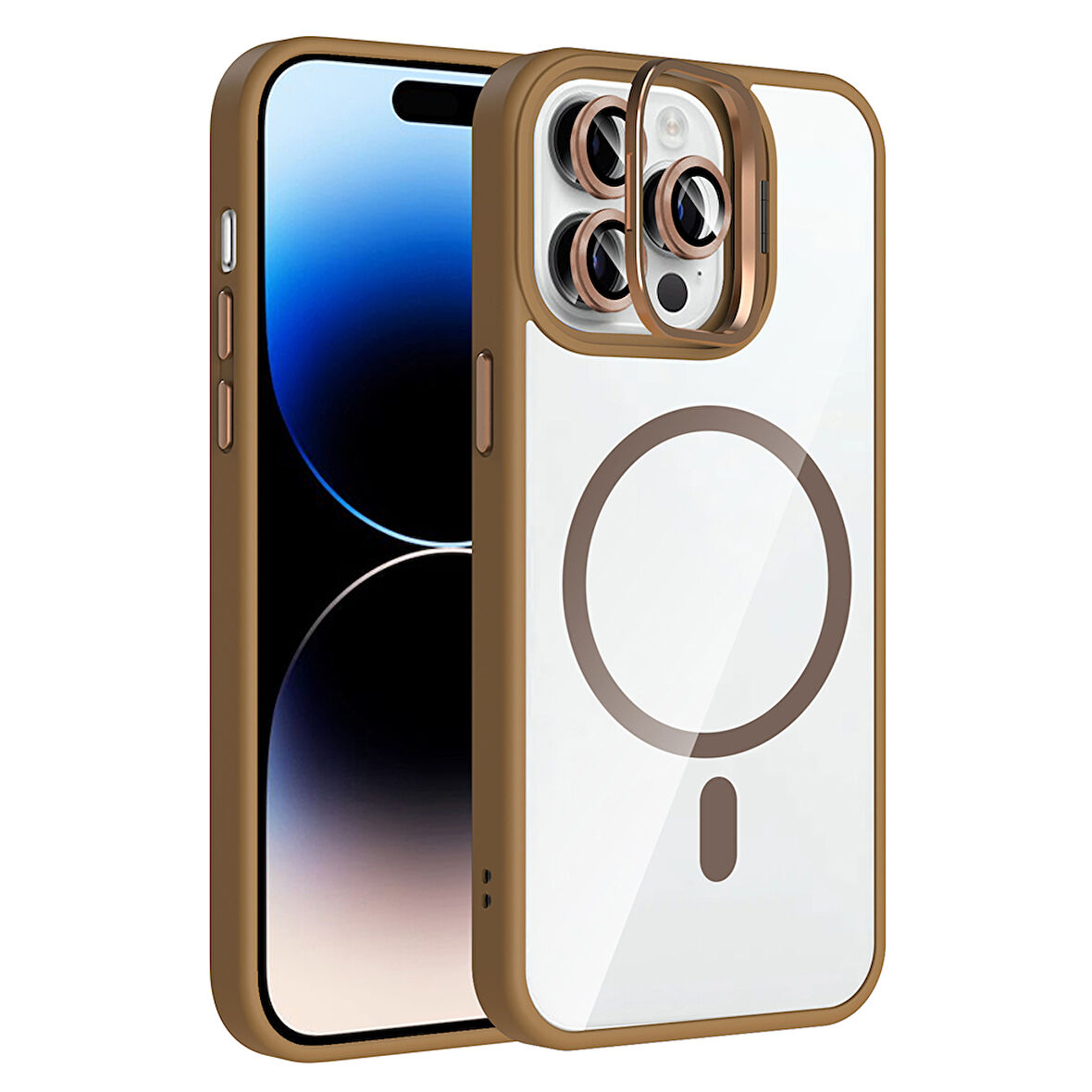 iPhone 14 Pro Max Kılıf Standlı ve Kamera Lens Hediyeli M-Safe Şarj Özellikli EFFX Etro Kapak - Dese