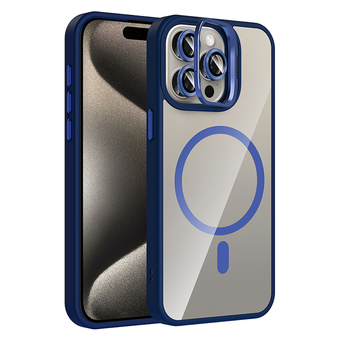 iPhone 15 Pro Max Kılıf Standlı ve Kamera Lens Hediyeli M-Safe Şarj Özellikli ZYL Etro Kapak - Laci