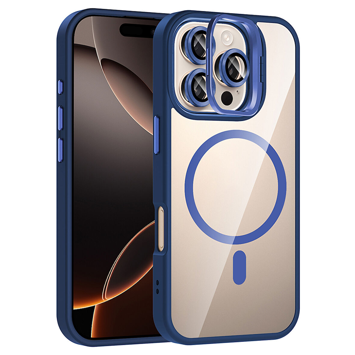 iPhone 16 Pro Max Kılıf Standlı ve Kamera Lens Hediyeli M-Safe Şarj Özellikli UCY Etro Kapak - Laci