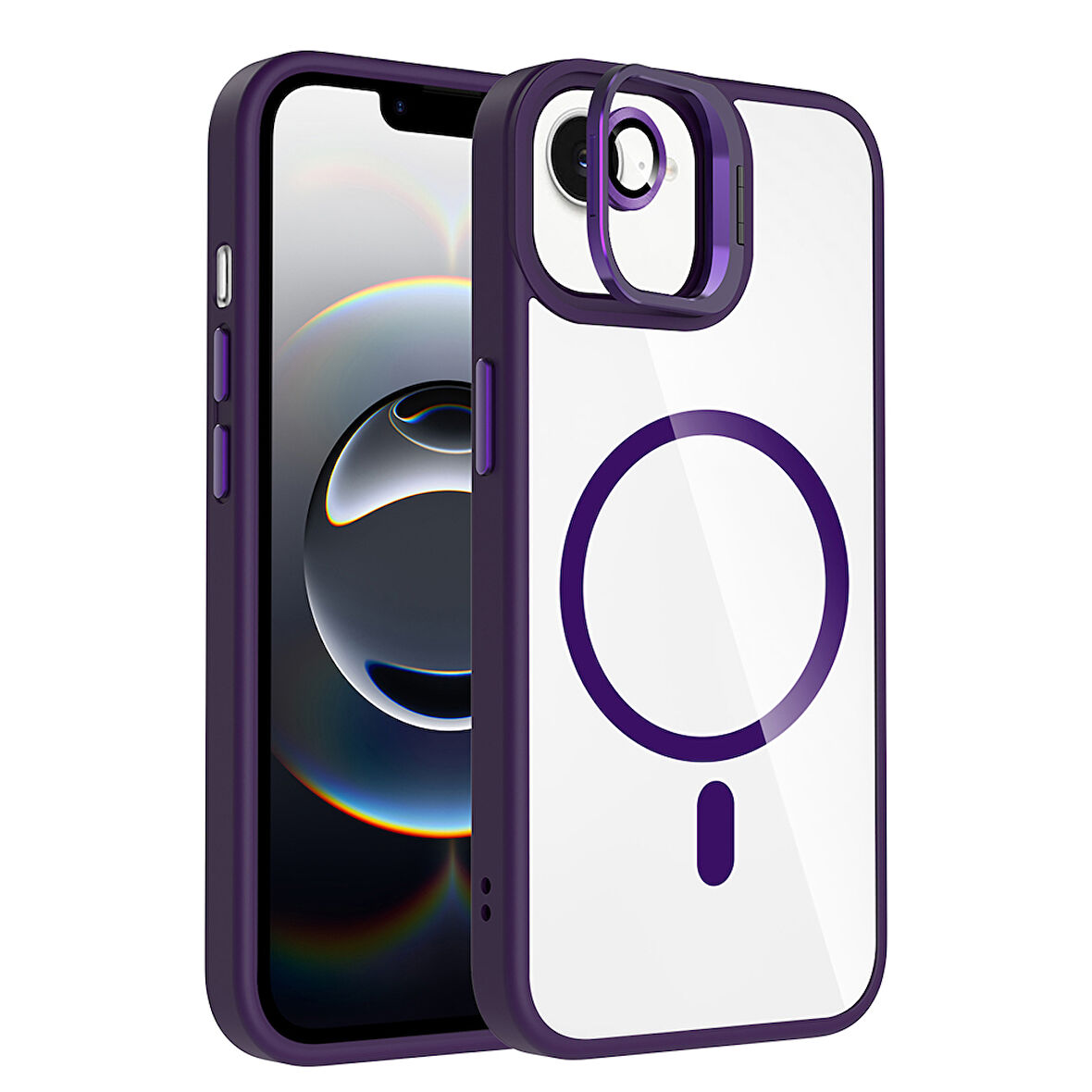 iPhone 16E Kılıf Standlı ve Kamera Lens Hediyeli Kablosuz Şarj Özellikli Etro Kapak