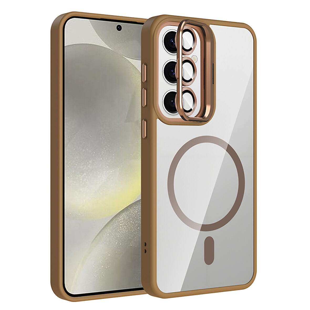 Galaxy S24 FE Kılıf Standlı ve Kamera Lens Hediyeli M-Safe Şarj Özellikli EFFX Etro Kapak - Desert T