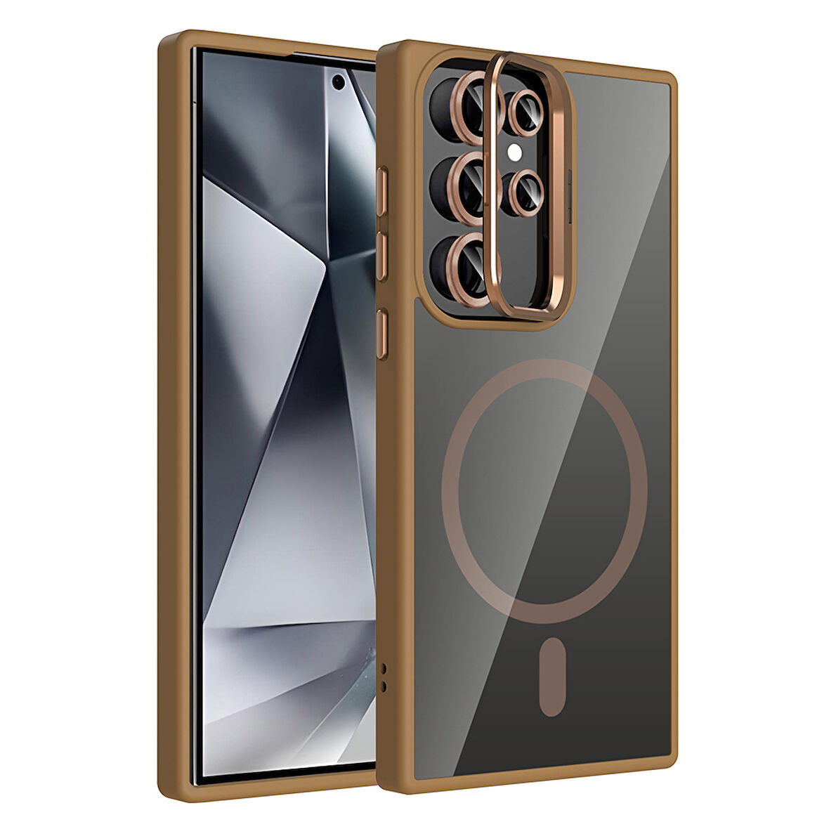 Galaxy S24 Ultra Kılıf Standlı ve Kamera Lens Hediyeli M-Safe Şarj Özellikli UCY Etro Kapak - Deser