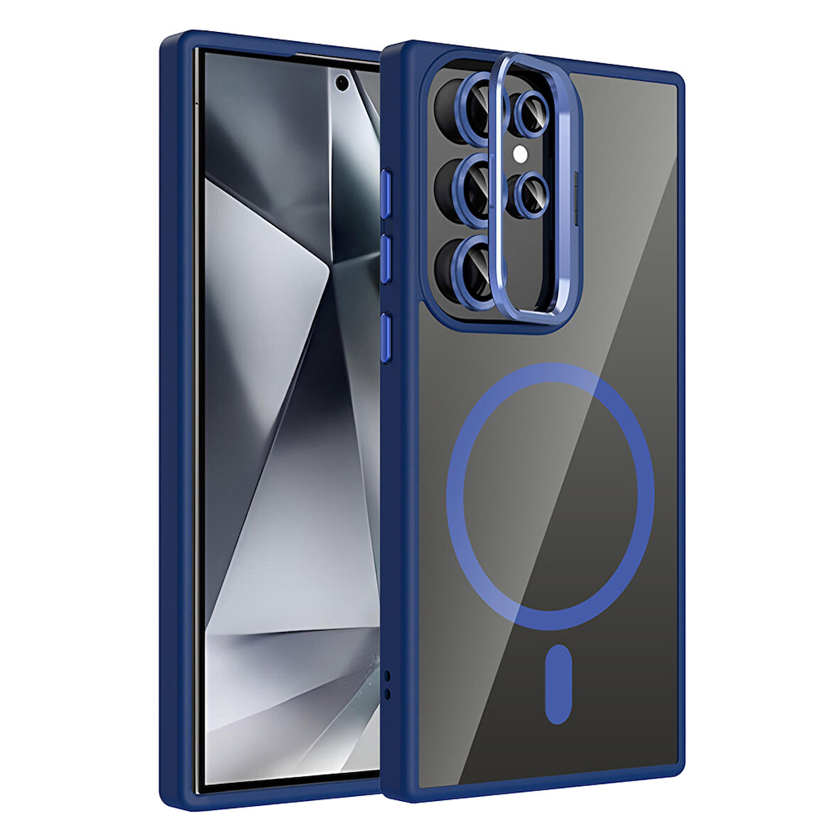 Galaxy S24 Ultra Kılıf Standlı ve Kamera Lens Hediyeli M-Safe Şarj Özellikli ALT Etro Kapak - Laciv