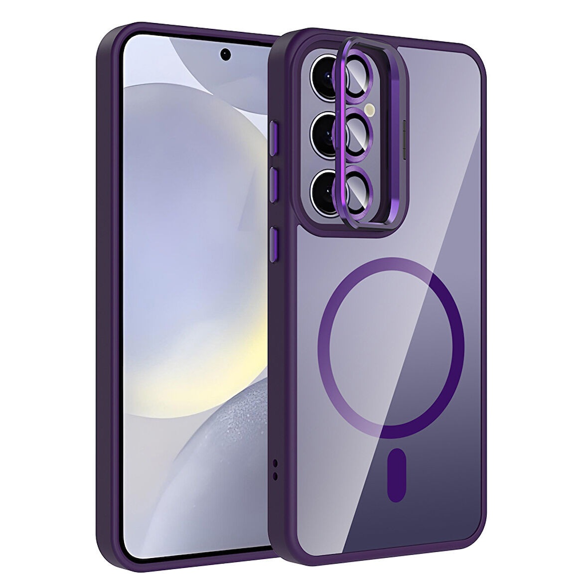 Galaxy S25 Plus Kılıf Standlı ve Kamera Lens Hediyeli Kablosuz Şarj Özellikli Etro Kapak