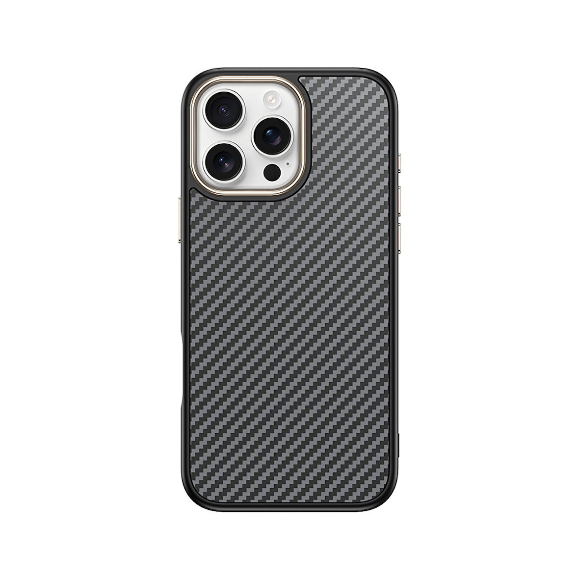 iPhone 16 Pro Kılıf M-safe Şarj Özellikli Karbon Fiber Görünümlü F10T Antina Kapak - Gri