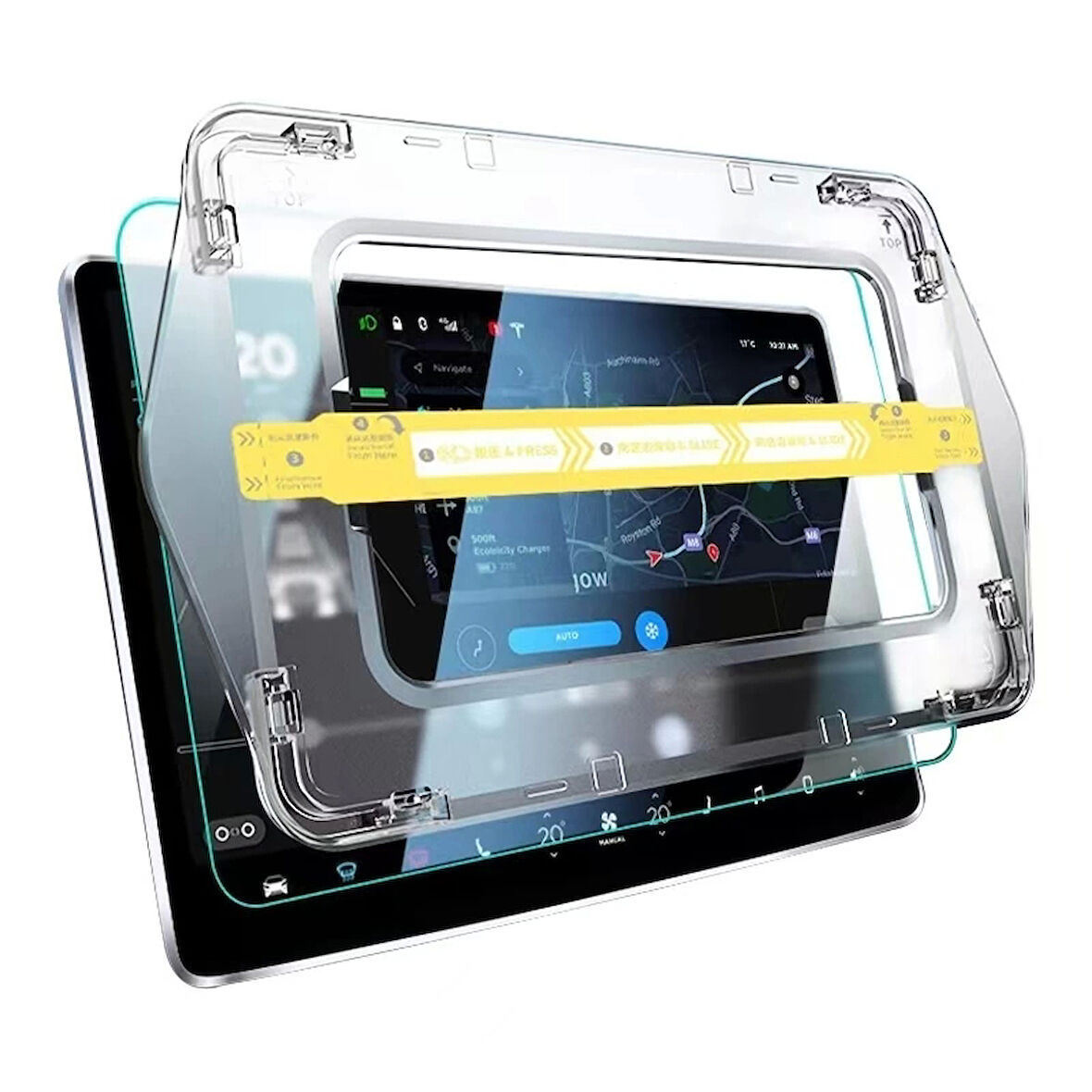 BYD 12.8 inç Araç Multimedya Ekran Koruyucu Uygulama Aparatlı Zore Premium Temperli Cam Ekran Koruyucu - Şeffaf