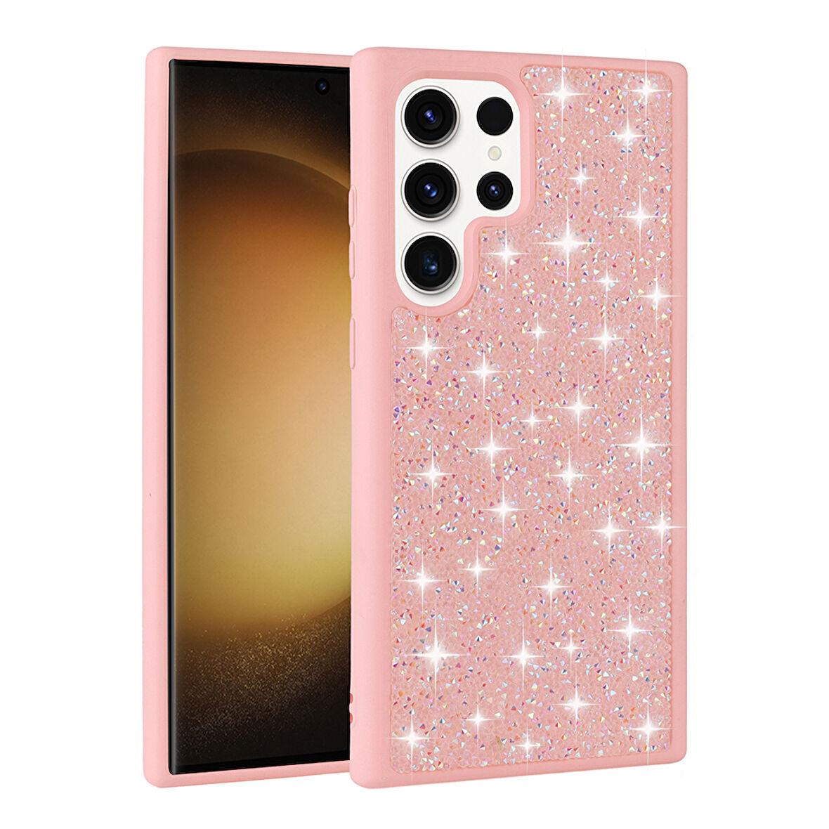 Galaxy S25 Ultra Kılıf Parlak Taşlı Tasarım Zore Pırlanta Kapak - Pembe