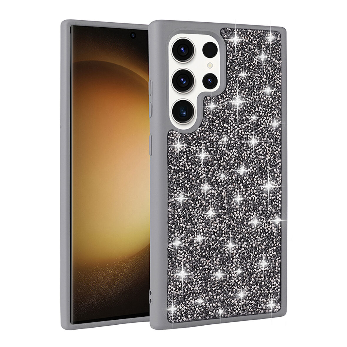 Galaxy S25 Ultra Kılıf Parlak Taşlı Tasarım Zore Pırlanta Kapak - Gri