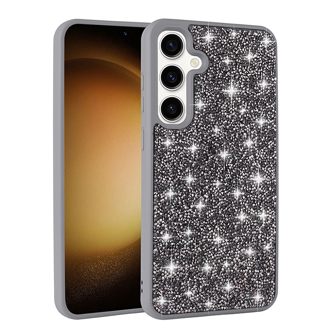 Galaxy A55 Kılıf Parlak Taşlı Tasarım Zore Pırlanta Kapak - Gri